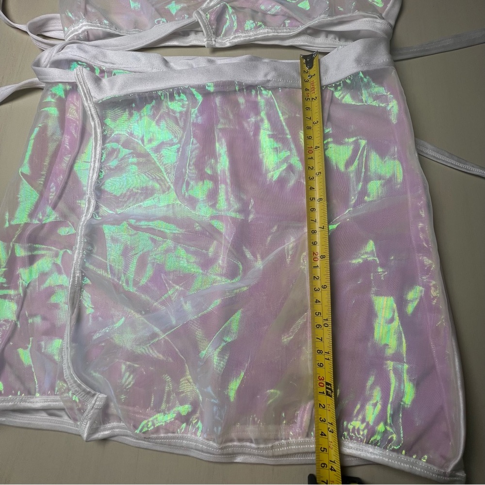 Iridescent Two-Piece Set Skirt Wrap Top Designer Size S fairy costume Halloween - Picture 5 of 13
